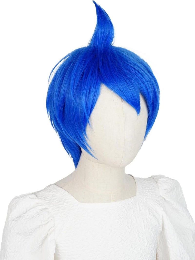 Half and Half Short Blue Happiness Emotion Wig Vibrant Blue Side Part Costume Wigs for Halloween Party - Image 5